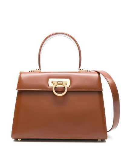 Ferragamo Leather Tote Bag In Brown