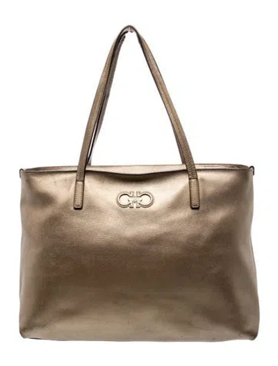 Pre-owned Ferragamo Leather Tote In Grey/metallic