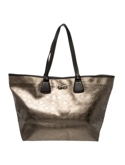 Pre-owned Ferragamo Leather Tote In Metallic/neutrals