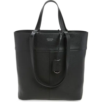Ferragamo Grained Leather Tote Bag Textured Finish In Black