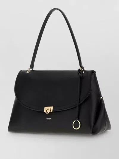 Ferragamo Leather Tote Shopping Bag Top Handles In Black