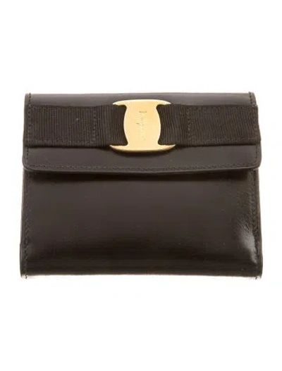 Pre-owned Ferragamo Leather Trifold Wallet In Black