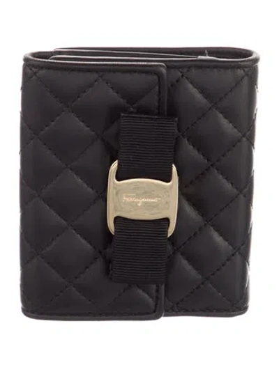 Pre-owned Ferragamo Leather Trifold Wallet In Black