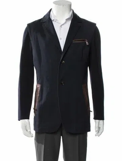 Pre-owned Ferragamo Leather Trim Embellishment Blazer In Blue