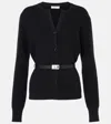 Ferragamo Leather-trimmed Belted Cardigan In Black