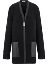 Ferragamo Leather-trimmed Cardigan In Black