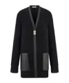 Ferragamo Leather-trimmed Cardigan In Black