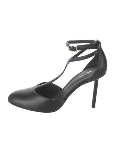 Pre-owned Ferragamo Leather T-strap Pumps In Black/metallic