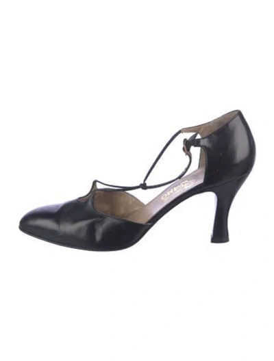 Pre-owned Ferragamo Leather T-strap Pumps In Blue