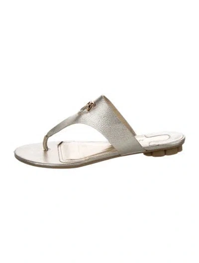 Pre-owned Ferragamo Leather T-strap Sandals In Gold