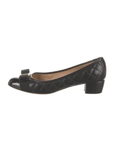 Pre-owned Ferragamo Leather Tweed Pattern Ballet Flats In Black