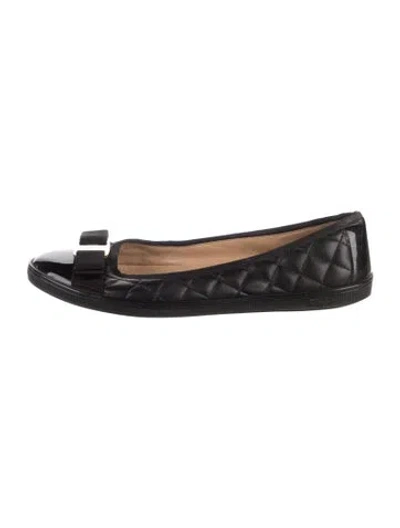 Pre-owned Ferragamo Leather Tweed Pattern Ballet Flats In Black