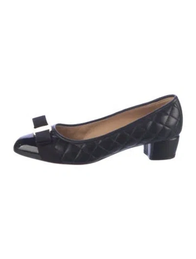 Pre-owned Ferragamo Leather Tweed Pattern Ballet Flats In Black