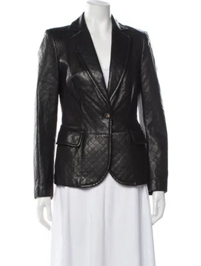 Pre-owned Ferragamo Leather Tweed Pattern Blazer In Black