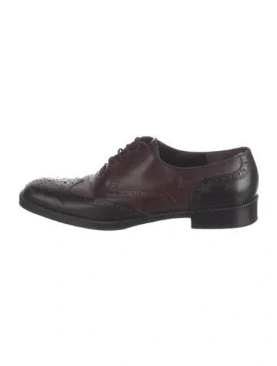 Pre-owned Ferragamo Leather Tweed Pattern Oxfords In Brown