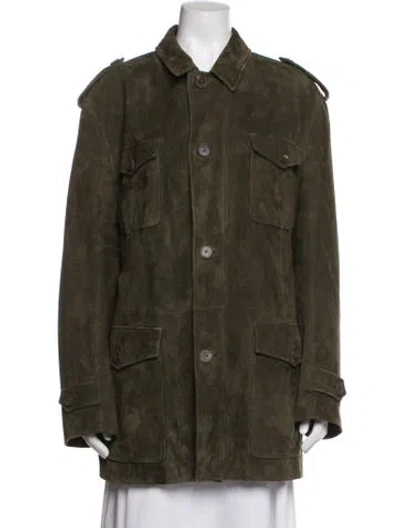 Pre-owned Ferragamo Leather Utility Jacket In Green