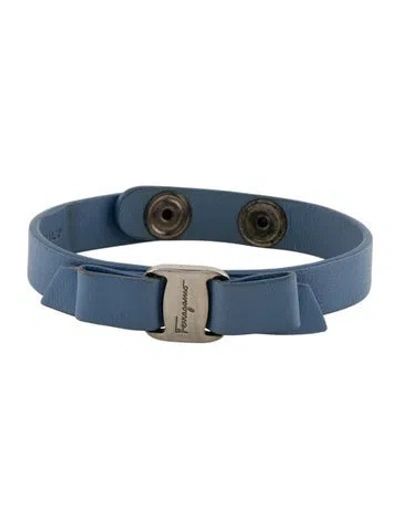 Pre-owned Ferragamo Leather Vara Bow Wrap Bracelet In Blue