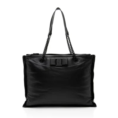 Ferragamo Leather Viva Bow Small Tote In Black