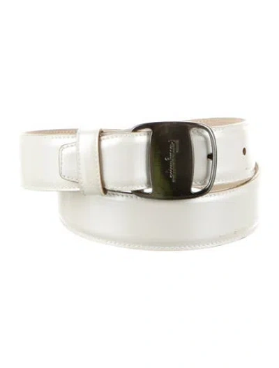 Pre-owned Ferragamo Leather Waist Belt In White