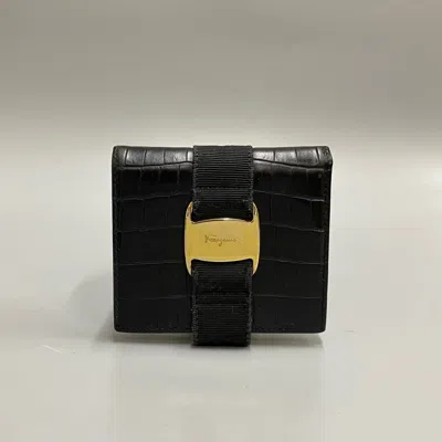Pre-owned Ferragamo Leather Wallet (bi-fold) () In Black