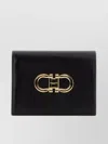 Ferragamo Leather Wallet Fold-over Design Gold-tone Hardware In Black