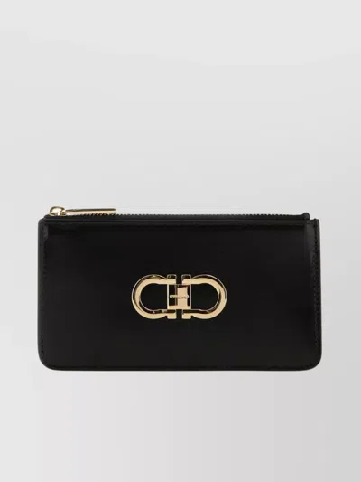Ferragamo Leather Wallet Hardware Gold-tone In Black