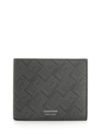 Ferragamo Leather Wallet Monogram Wallets Grey In Gray