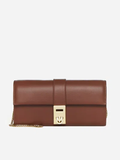 Ferragamo Leather Wallet On Chain Bag In Cognac