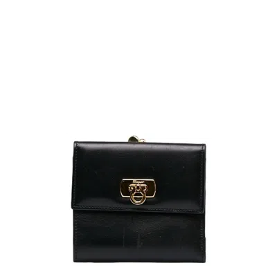 Pre-owned Ferragamo Leather Wallet (tri-fold) () In Black