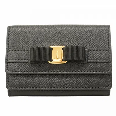 Pre-owned Ferragamo Leather Wallet (tri-fold) () In Black