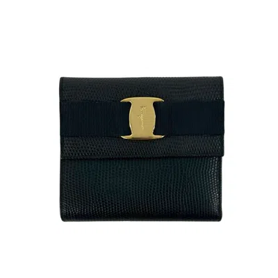Pre-owned Ferragamo Leather Wallet (tri-fold) () In Black