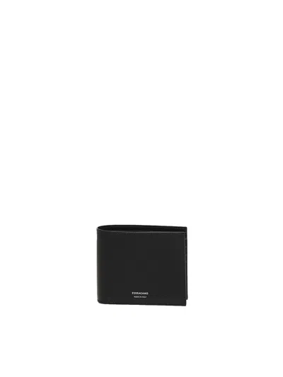 Ferragamo Leather Wallet With Logo In Black