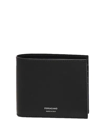 Ferragamo Leather Wallet With Logo In Black
