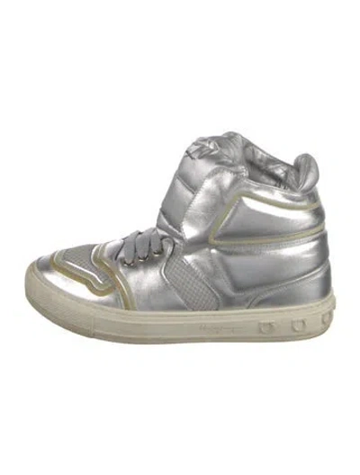 Pre-owned Ferragamo Leather Wedge Sneakers In Silver