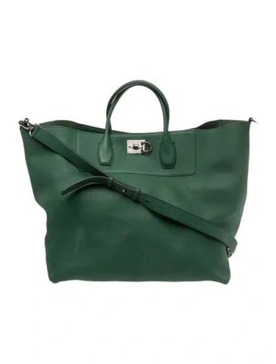 Pre-owned Ferragamo Leather Weekender Bag In Green