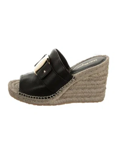 Pre-owned Ferragamo Leather Whipstitch Trim Espadrilles In Black/neutrals