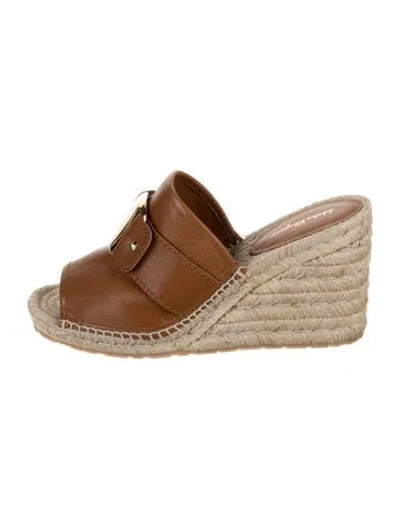 Pre-owned Ferragamo Leather Whipstitch Trim Espadrilles In Brown