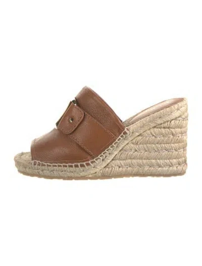 Pre-owned Ferragamo Leather Whipstitch Trim Espadrilles In Brown