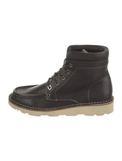 Pre-owned Ferragamo Leather Whipstitch Trim Lace-up Boots In Brown