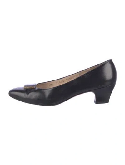 Pre-owned Ferragamo Leather Whipstitch Trim Pumps In Blue