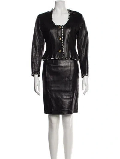 Pre-owned Ferragamo Leather Whipstitch Trim Skirt Set In Purple
