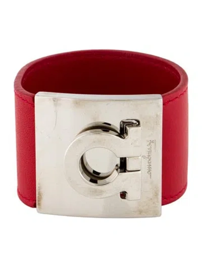 Pre-owned Ferragamo Leather Wide Gancio Wrap Bracelet, 6" In Multi