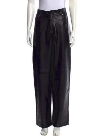 Pre-owned Ferragamo Leather Wide Leg Pants In Black