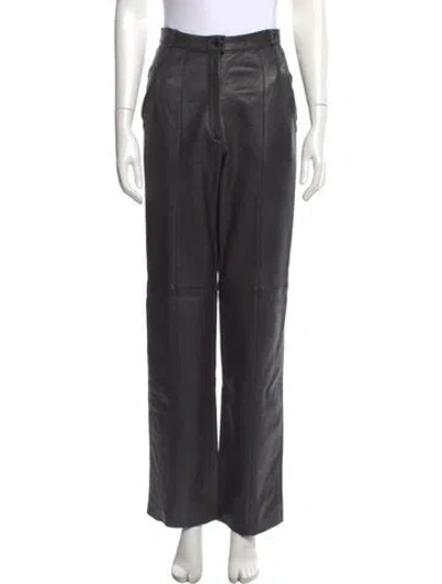 Pre-owned Ferragamo Leather Wide Leg Pants In Black