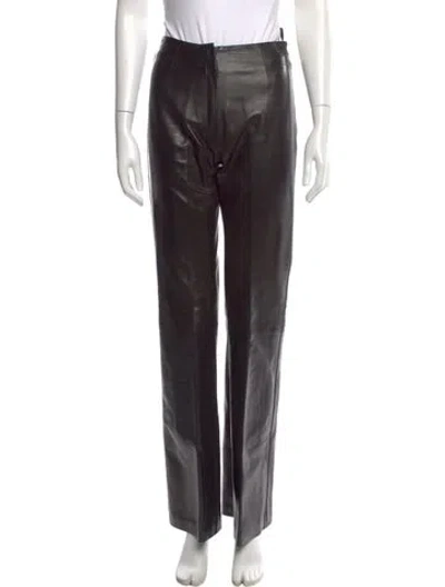 Pre-owned Ferragamo Leather Wide Leg Pants In Black