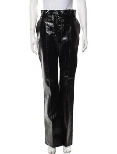Pre-owned Ferragamo Leather Wide Leg Pants In Black