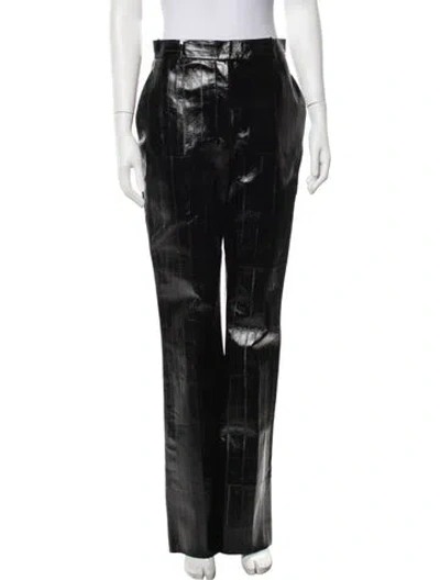 Pre-owned Ferragamo Leather Wide Leg Pants W/ Tags In Black