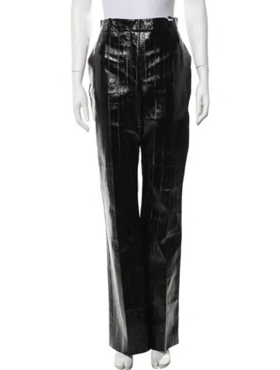 Pre-owned Ferragamo Leather Wide Leg Pants W/ Tags In Black