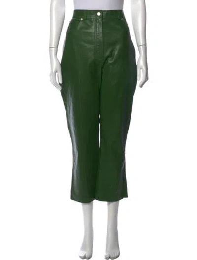 Pre-owned Ferragamo Leather Wide Leg Pants W/ Tags In Green