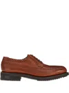 Ferragamo Leather Wingtip Derby Shoes In Brown
